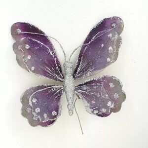 NEW Ornament Butterfly Purple Fabric Silver Glitter  Bug Holiday Christmas Tree